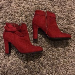 Red suede booties